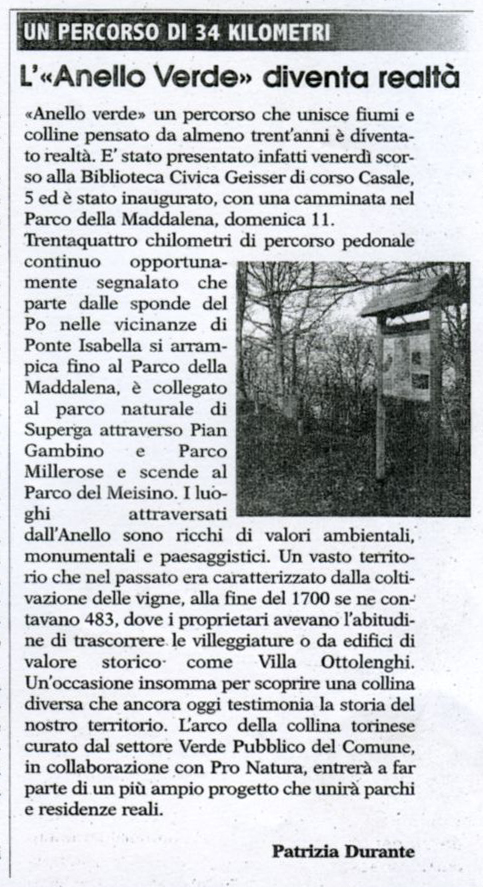 "L’Anello Verde diventa realtà" di Patrizia Durante, da La Nuova Voce di Torino del 16/03/2007
